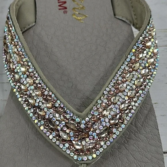 Skechers Vinyasa Glory Day Womens 10 Taupe Jeweled Platform Thong Sandals 31619 - Picture 3 of 11